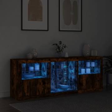 Modern Smoked Oak Sideboard with LED Lights - 181.5x37x67 cm