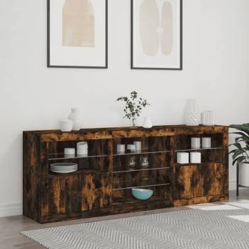 Modern Smoked Oak Sideboard with LED Lights - 181.5x37x67 cm