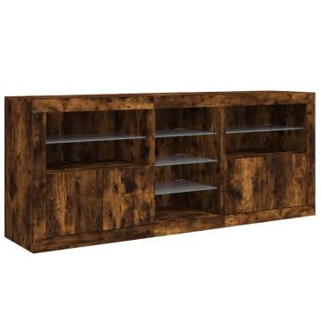 Modern Smoked Oak Sideboard with LED Lights - 181.5x37x67 cm