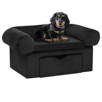 Comfortable Dog Sofa with Drawer - Black Plush 75x50x38 cm