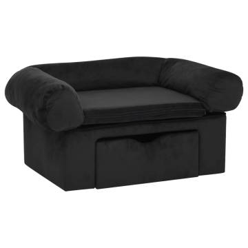 Comfortable Dog Sofa with Drawer - Black Plush 75x50x38 cm