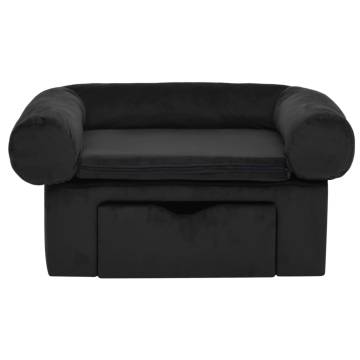 Comfortable Dog Sofa with Drawer - Black Plush 75x50x38 cm