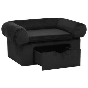 Comfortable Dog Sofa with Drawer - Black Plush 75x50x38 cm