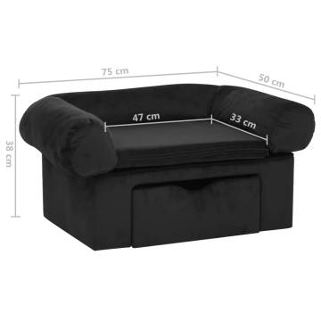 Comfortable Dog Sofa with Drawer - Black Plush 75x50x38 cm