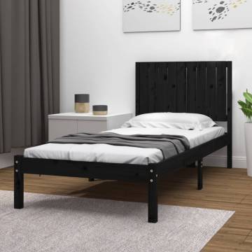 Black Solid Wood Pine Bed Frame 90x190 cm - Modern Design