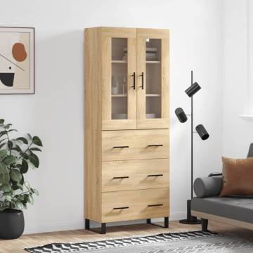 Stylish Highboard Sonoma Oak - 69.5x34x180 cm Engineered Wood