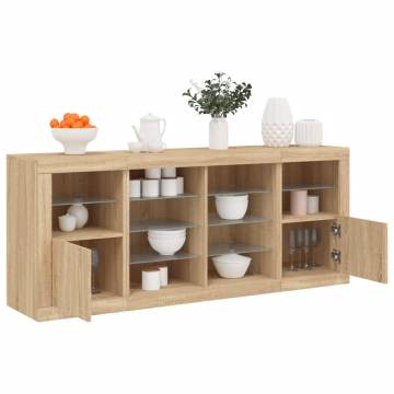 Modern Sonoma Oak Sideboard with LED Lights - 163x37x67 cm