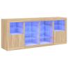 Modern Sonoma Oak Sideboard with LED Lights - 163x37x67 cm