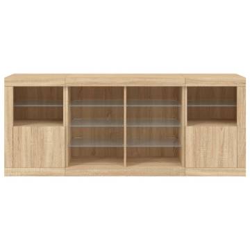 Modern Sonoma Oak Sideboard with LED Lights - 163x37x67 cm