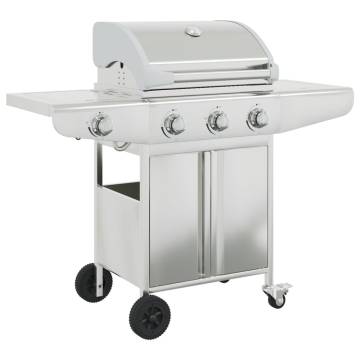 Gas BBQ Grill with 4 Burners - Silver Stainless Steel