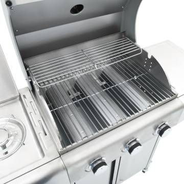 Gas BBQ Grill with 4 Burners - Silver Stainless Steel