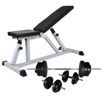 Workout Bench with Barbell & Dumbbell Set - 60.5 kg