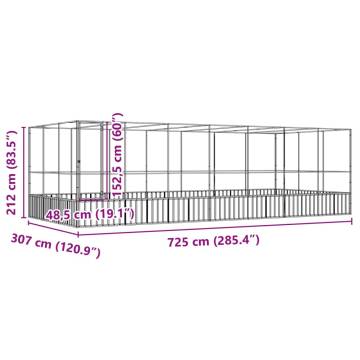 Aviary with Extension Silver - Spacious Bird Cage 725x307 cm