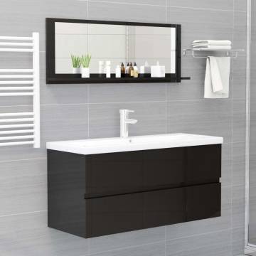 High Gloss Black Bathroom Mirror 100x10.5x37 cm | HipoMarket