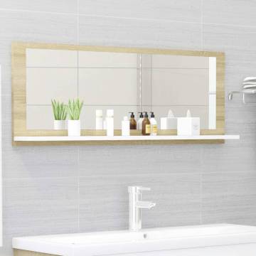 Stylish Bathroom Mirror in White & Sonoma Oak - 100x10.5 cm