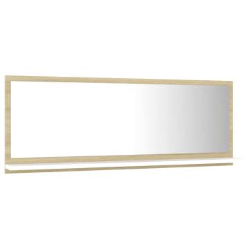 Stylish Bathroom Mirror in White & Sonoma Oak - 100x10.5 cm