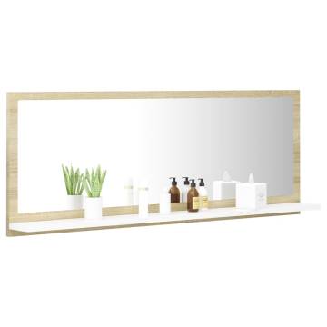 Stylish Bathroom Mirror in White & Sonoma Oak - 100x10.5 cm