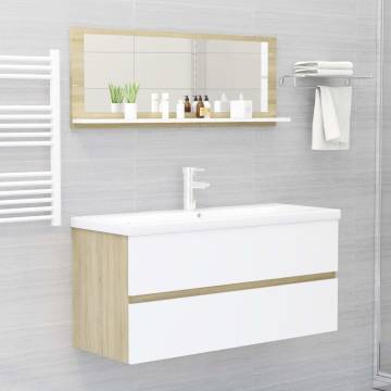 Stylish Bathroom Mirror in White & Sonoma Oak - 100x10.5 cm