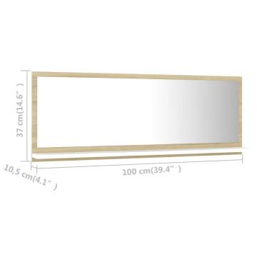 Stylish Bathroom Mirror in White & Sonoma Oak - 100x10.5 cm