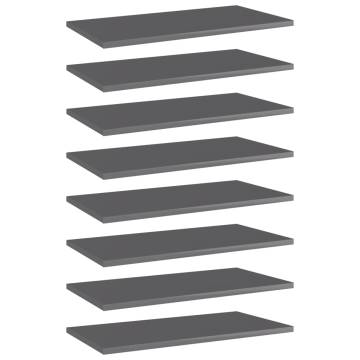 Bookshelf Boards 8 pcs High Gloss Grey - Stylish Storage Solution