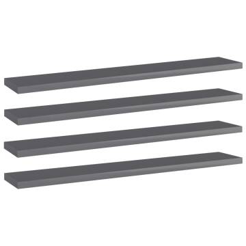 High Gloss Grey Bookshelf Boards - 4 pcs | Hipomarket