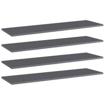 High Gloss Grey Bookshelf Boards - 4pcs | Hipomarket UK