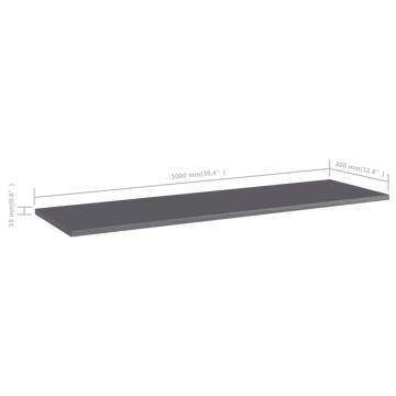 High Gloss Grey Bookshelf Boards - 4pcs | Hipomarket UK