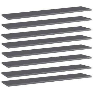 High Gloss Grey Bookshelf Boards | 8 pcs Engineered Wood