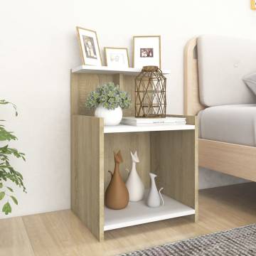 Stylish Bed Cabinet in White and Sonoma Oak | HipoMarket