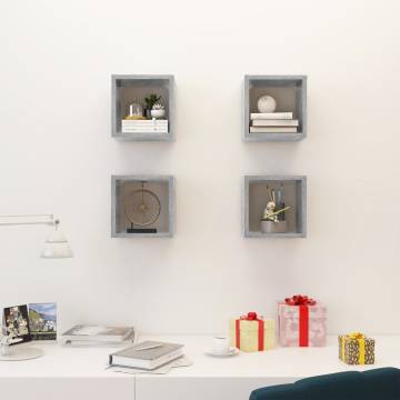 Stylish Concrete Grey Wall Cube Shelves - 4 pcs | HipoMarket