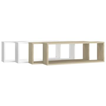 Wall Cube Shelf Set - 4 pcs White & Sonoma Oak | Hipo Market