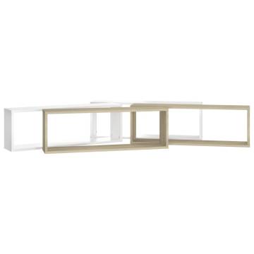 Wall Cube Shelf Set - 4 pcs White & Sonoma Oak | Hipo Market