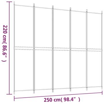 5-Panel White Room Divider 250x220 cm - Stylish & Durable