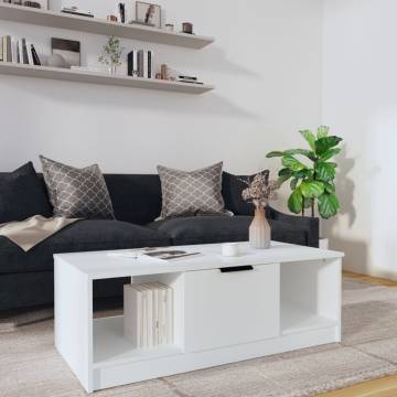 Elegant White Coffee Table - 102x50x36 cm - Engineered Wood