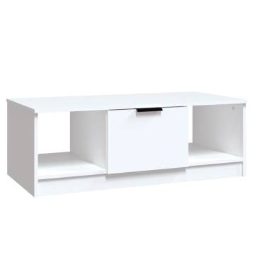 Elegant White Coffee Table - 102x50x36 cm - Engineered Wood