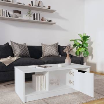 Elegant White Coffee Table - 102x50x36 cm - Engineered Wood