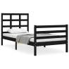 Black Single Bed Frame with Headboard - Solid Wood