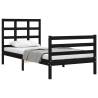 Black Single Bed Frame with Headboard - Solid Wood