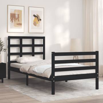 Black Single Bed Frame with Headboard - Solid Wood