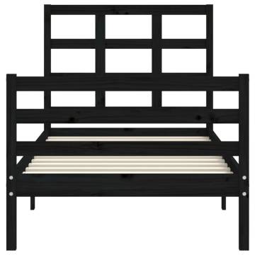 Black Single Bed Frame with Headboard - Solid Wood