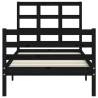 Black Single Bed Frame with Headboard - Solid Wood