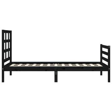 Black Single Bed Frame with Headboard - Solid Wood