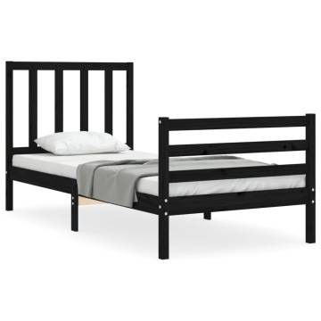 Black Single Wooden Bed Frame with Headboard | HipoMarket