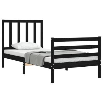 Black Single Wooden Bed Frame with Headboard | HipoMarket