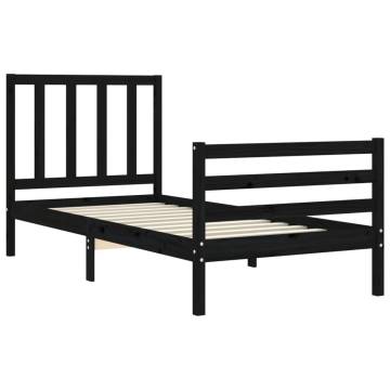 Black Single Wooden Bed Frame with Headboard | HipoMarket