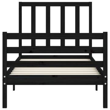 Black Single Wooden Bed Frame with Headboard | HipoMarket