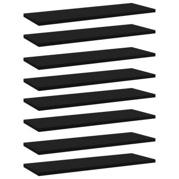 Black Bookshelf Boards - 8 pcs Engineered Wood 60x20x1.5 cm