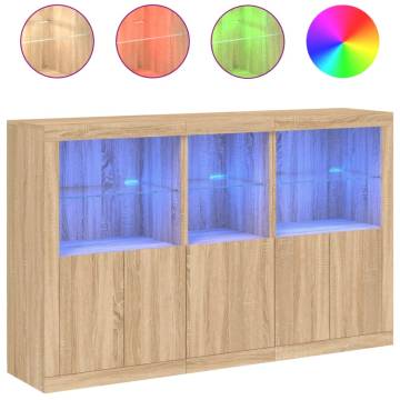 Modern Sideboard with LED Lights – Sonoma Oak - 162x37x100 cm