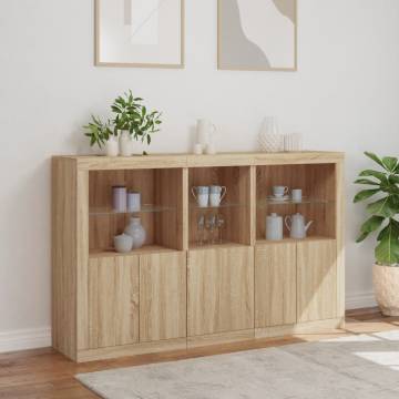 Modern Sideboard with LED Lights – Sonoma Oak - 162x37x100 cm