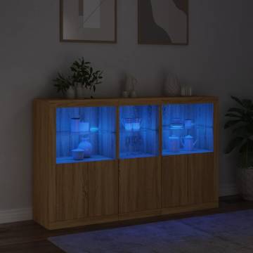 Modern Sideboard with LED Lights – Sonoma Oak - 162x37x100 cm